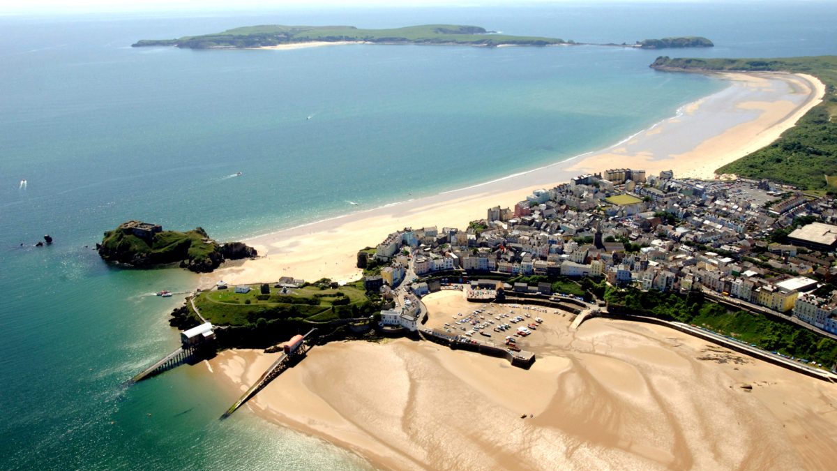 Aerial photograph of Tenby and Caldey Island