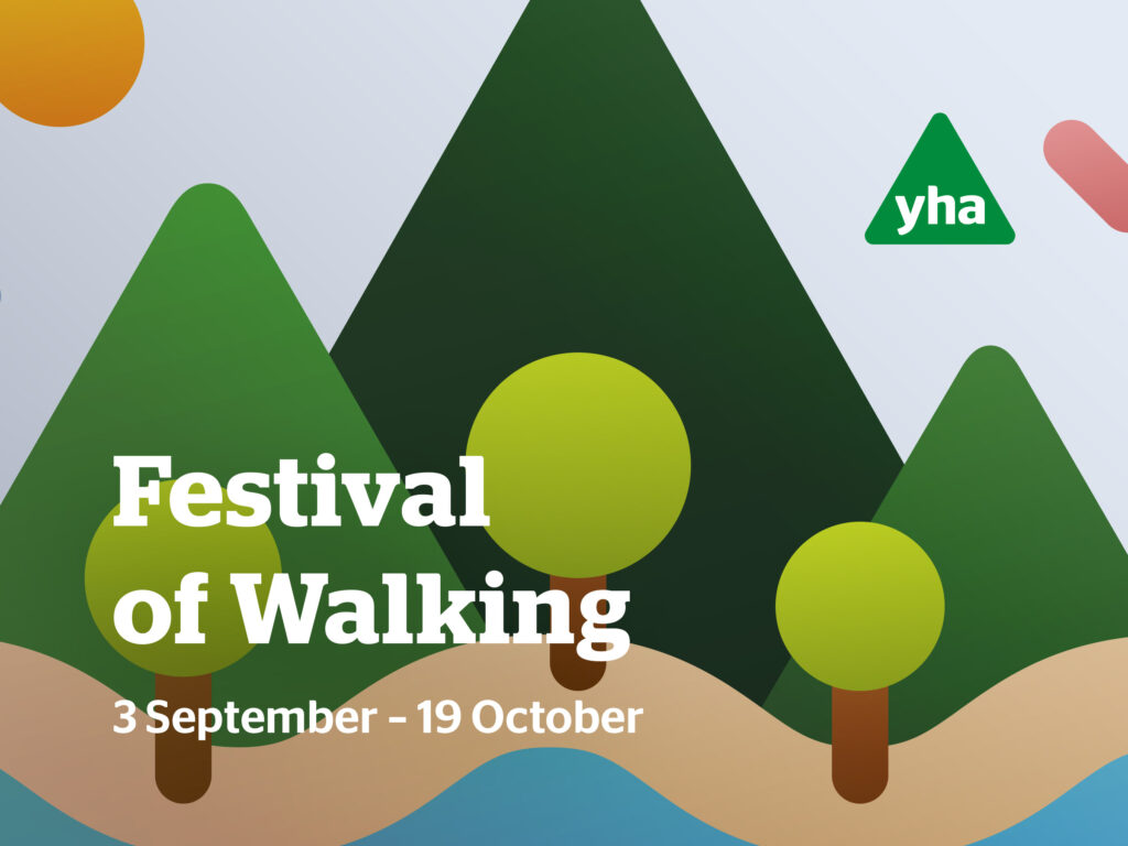 A graphic advertising the YHA's Festival of Walking, along with its dates